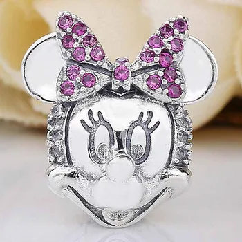 

Original Minnie Shimmering Portrait With Crystal Clip Stopper Beads Fit 925 Sterling Silver Charm Pandora Bracelet DIY Jewelry