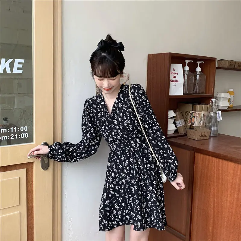 Spring Dress Women Plus Size Print V-neck Feminine Korean Style Elegant Leisure College All-match Trendy Ins Soft Design Chic mini dress