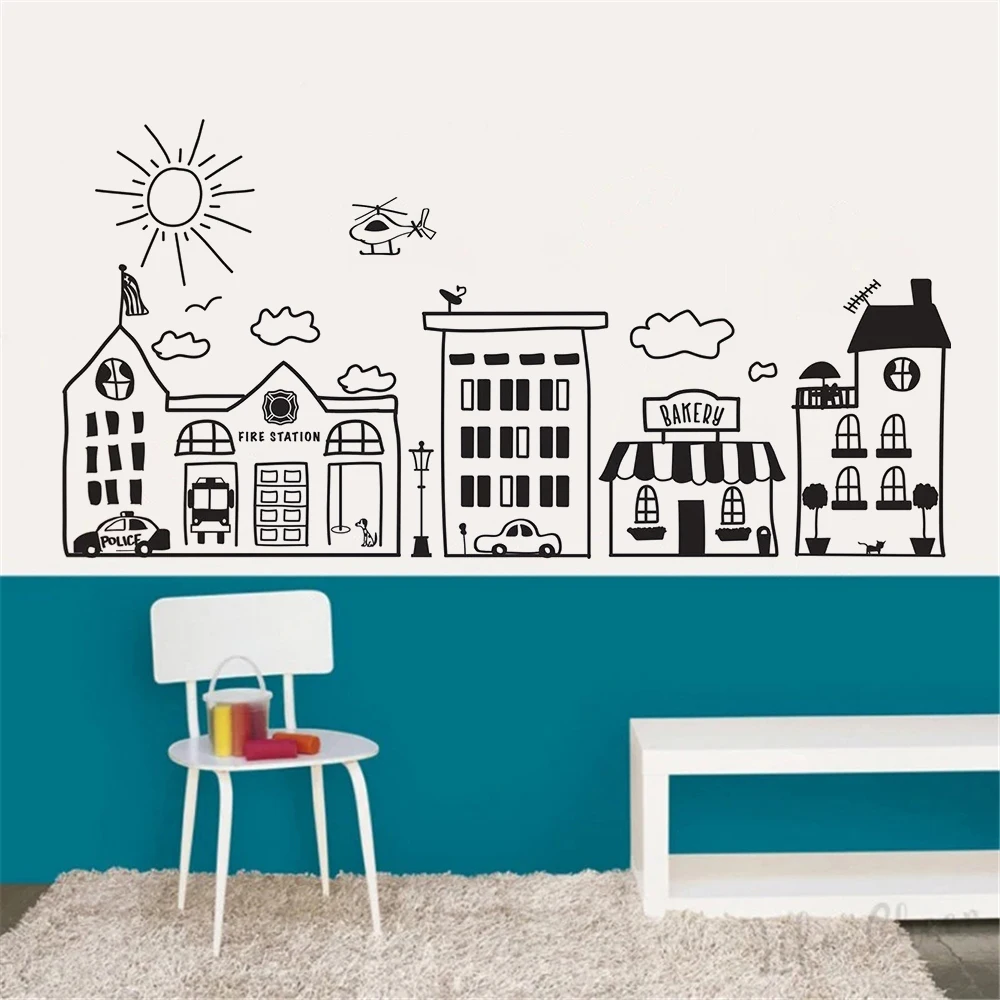

City Wall Decals For Kid's Rooms Play Bedrooms Schools Libraries Super Home Decoraiton Poster Removable Vinyl Stickers HJ0294