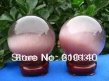 

315 2 PRETTY PURPLE CAT EYE crystal sphere+STANd