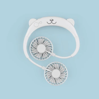 

Mini Hand Free Fan Rechargable Double 2 battery 3000mAh mini portable fan with colorful lights two fans Hanging around for sport
