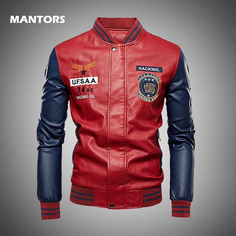 

2019 Men Baseball Jacket Embroidered Leather PU Coats Autumn Winter Men's Slim Fit Fleece Jacket Coats Brand Bomber Jacket Tops