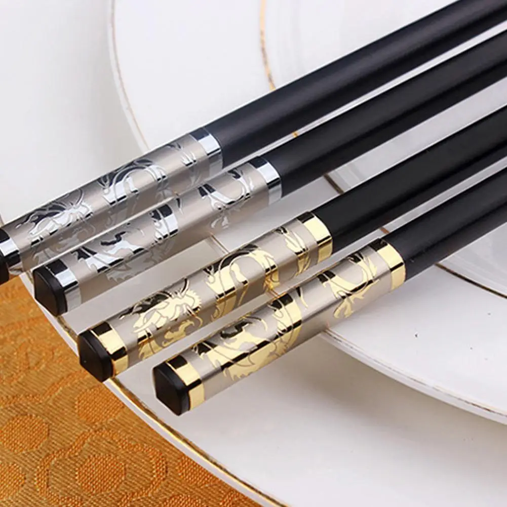 1 пара столовых приборов Роскошные домашние палочки для еды китайский золотой дракон стиль палочки для еды Нескользящие сплав суши Chop палочки