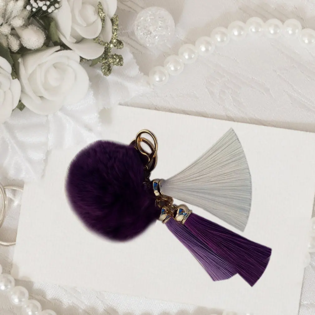 Novelty Lovely Rabbit'S Hair Ball Shape Keychain Pendant Key Ring With Tassel HandBag Pendant Car Keyring Perfect Decoration