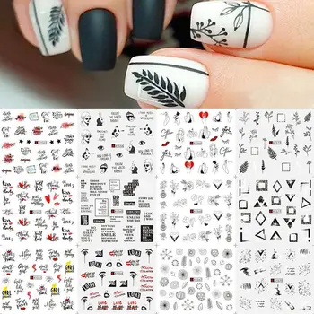 

12 Designs Nail Stickers Set Love Letter Floral Nail Art Water Transfer Decals Sliders Flower Leaves Girl Manicures Decoration