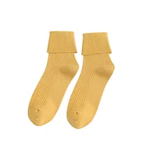 5 пар женских носков хлопковые однотонные женские теплые носки с отворотами в японском стиле для девочек