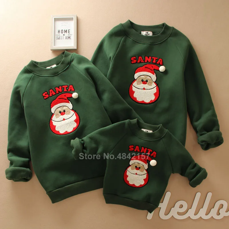Рождественские свитера для всей семьи, 14 цветов, рождественские худи, зимний теплый свитер на меху с вышивкой Санта Клауса и лося для мамы и детей, новогодний свитер - Color: Color12 one sweater