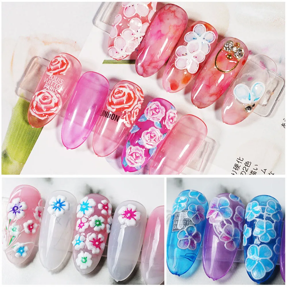 1 шт 5D акриловые Выгравированные натуральные Цветочные наклейки на ногти бабочки Водные Наклейки для ногтей модные эмпаистические Слайдеры для ногтей DIY Дизайн ногтей Декор
