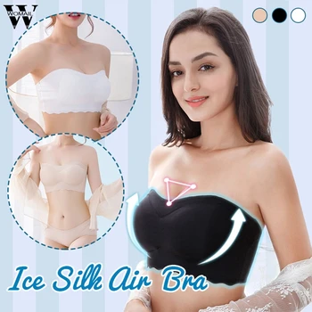 

Womens Fashion Bandeau Summer Floral Lace Seamless Bandeau Wire Bralette Strapless Ladies Tube Top Ice Silk Air Bra