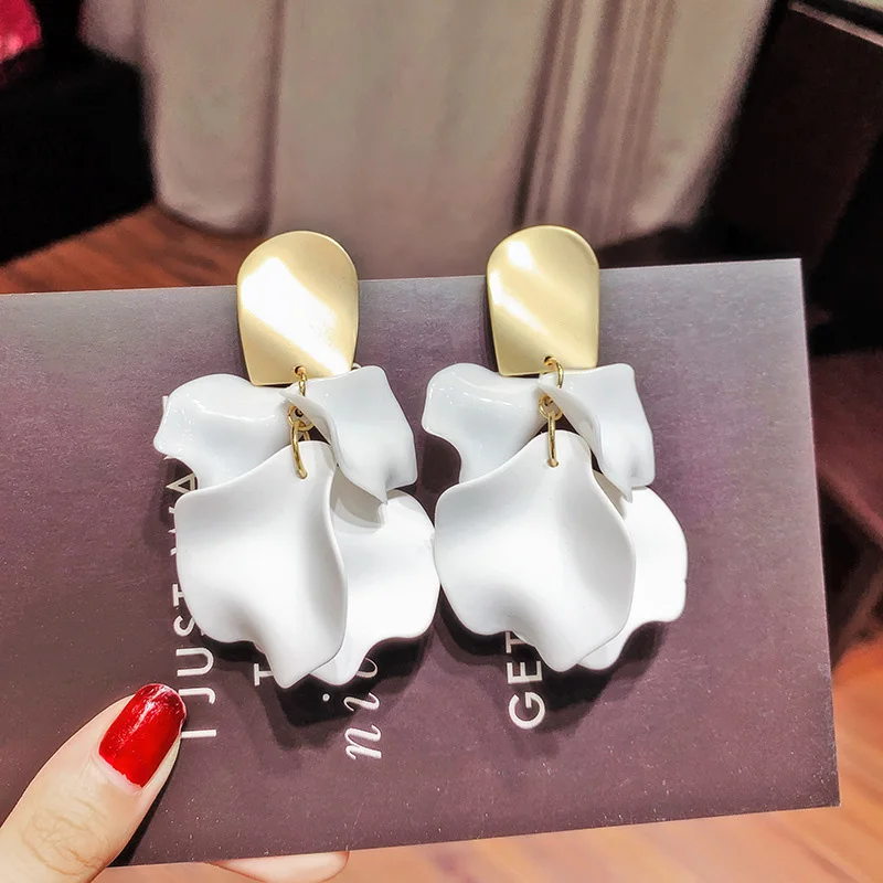 Dangle Earrings Women Vintage Rose Petal Long Tassel