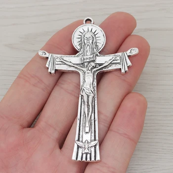 

3 x Metal Jesus Christian Cross Crucifix Charms Pendant for Necklace Jewelry Making Findings 77x50mm