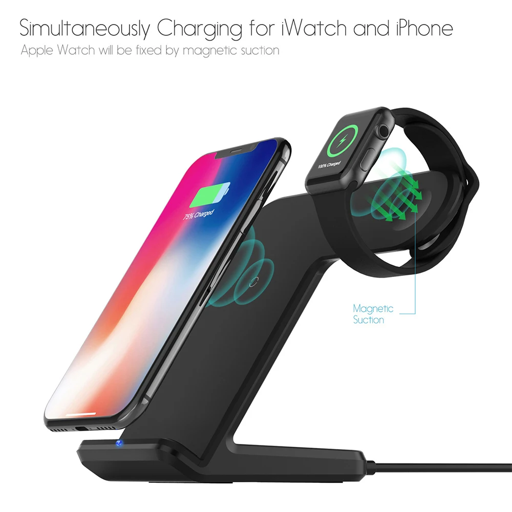 2 в 1 Быстрое беспроводное зарядное устройство для Apple Watch IWatch 1 2 3 4 Qi Беспроводное зарядное устройство док-станция для IPhone XR XS MAX