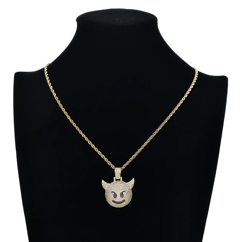 Яркая луна ледяной демон кулон с теннисная Цепочка Золото Серебро Цвет Bling кубический циркон мужская хип хоп ожерелье ювелирные изделия для подарка