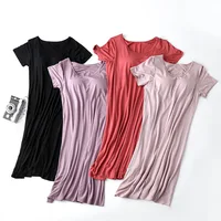 2026 new ladies' long nightdress, half-sleeved skirt with chest pad, mid-length plus size home nightdress