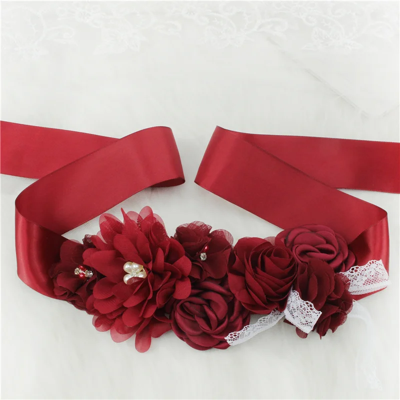 Fashion Lace Flower Belt Women Flower Girl Waistband Wedding Sashes Wedding Ribbons Rhinestones Belts Wedding Dress Belt