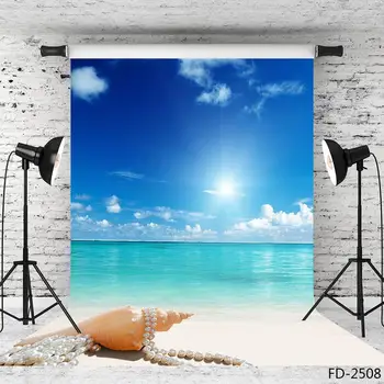 

Sandy Beach Sea Seaside Shell Sun Blue Sky Scenery Backdrop Vinyl Cloth Photography Background Child Portrait Photo Studio Props