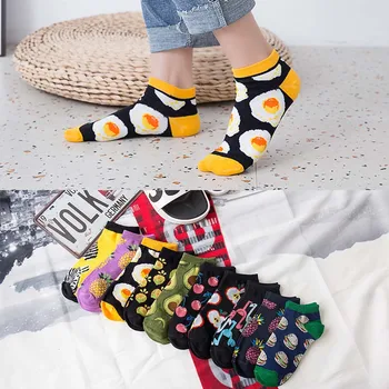 

Fashion Women Socks Cute Fruit Spring Summer Cotton Short Female Socks Avocado Food Print Creative Funny Girls Socks