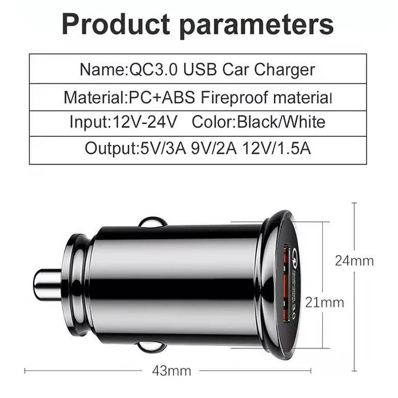 Mi ni USB Автомобильное зарядное устройство Quick Charge 3,0 Автомобильное зарядное устройство для телефона для iPhone samsung Xiaomi mi huawei QC3.0 QC Быстрая зарядка для мобильного автомобиля