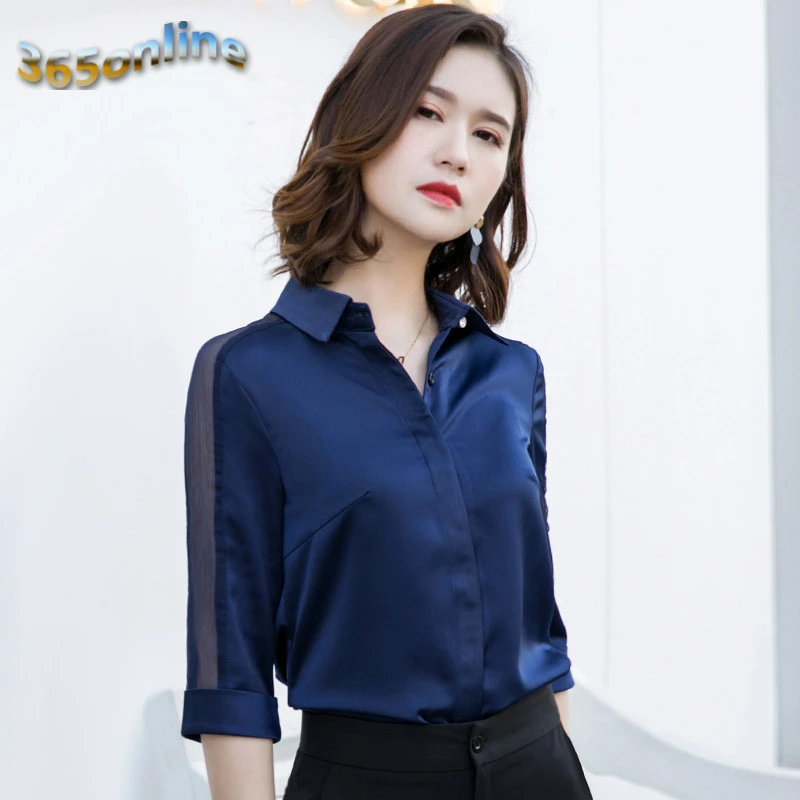 Blusa azul de media manga para primavera y verano, camisa Formal para  mujer, ropa de trabajo de negocios, elegante|Blusas y camisas| - AliExpress