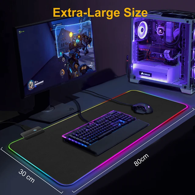 Tapis de souris Gaming XXL Lumineux LED Couleur Grand Sous Main Bureau  Gamer - Tapis de souris