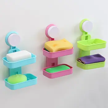 

Bathroom Strong Electrostatic Suction Cup Soap Box Bathroom Large Double Drain Soap Box Soap Dish Drop Shipping Sale
