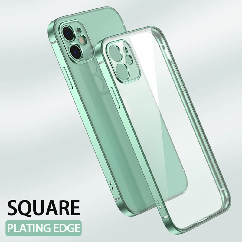 

Classic Square Plating Frame Protection Soft Phone Case For iPhone 11 Pro Max 11Pro 6.1 12 Ultra Thin Transparent Back Cover