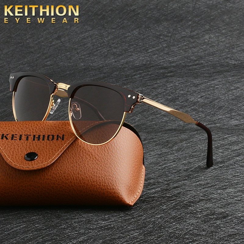 Солнцезащитные очки KEITHION 2019 для мужчин и женщин поляризационные полуоправы винтажные рисовые с гвоздиками