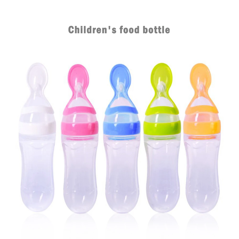 

Safe Useful Silicone Baby Bottle With Spoon Food Supplement Rice Cereal Bottles Squeeze Spoon Milk Feeding Bottle Cup