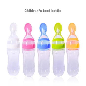 

Safe Useful Silicone Baby Bottle With Spoon Food Supplement Rice Cereal Bottles Squeeze Spoon Milk Feeding Bottle Cup