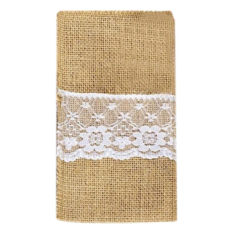

1Pcs Jute Hessian Burlap Linen Lace Cutlery Holder Vintage Birthday Wedding Party Decorations Tableware Supplies