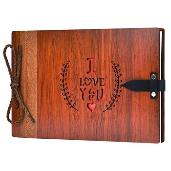 

Photo Album Scrapbook Wooden DIY Album Book with 40 Sheets / 80 Pages Present for Valentines Mothers Anniversary Day Birthday Ch