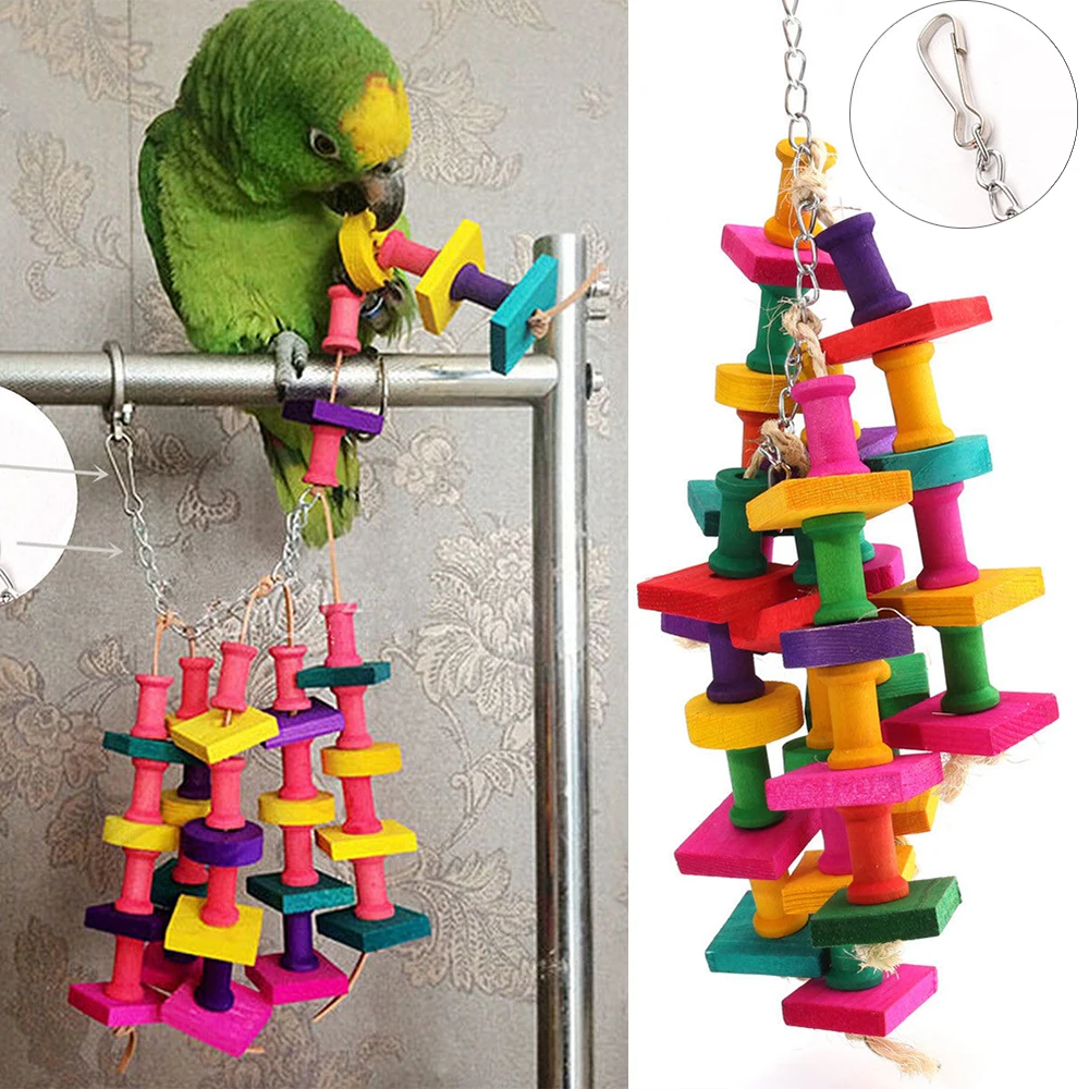 Забавные жевательные игрушки для попугая, прочные качели, скребок, клетка, красочные деревянные игрушки для домашних животных для маленьких средних и больших птиц