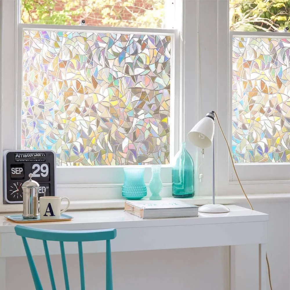 

LUCKYYJ Privacy Window Films 3D Rainbow Effect Decorative Film Non-Adhesive Static Cling Glass Film Home office Anti-UV Window