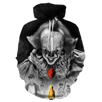 

2019 Men 3D Printing Horror Clown Printing Hooded Men's Sweater Halloween Costume Shirt Men harajuku