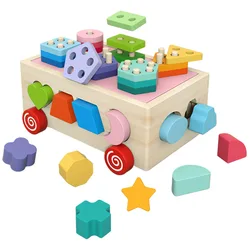 Juguetes clasificadores de formas para niños, con bloques geométricos de madera de colores y caja de cubos clasificadores, juguete clásico de desarrollo de madera