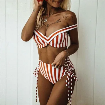 

Women Sexy Swimwear Striped High Waisted Swimwear Brazilian Bikini Set Ladies Beachwear Swimwear Swimsuit Bikini Cintura Alta