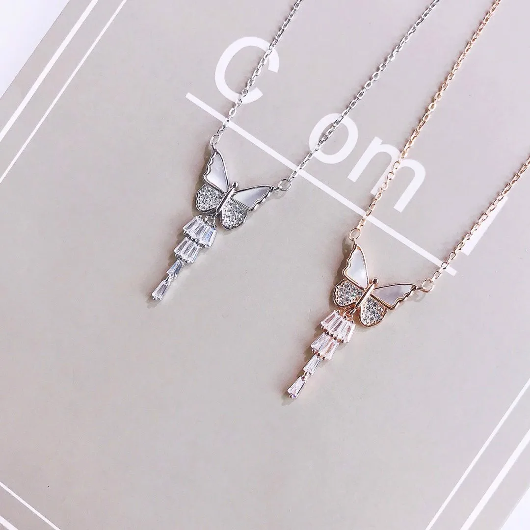 

Originality Charm 925 Sterling Silver Luxy Women Pendant Necklace Stylish Cross Chain Fine Jewelry Choker Butterfly Shiny Tassel