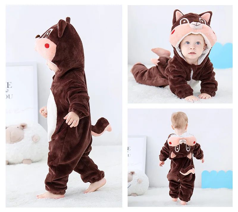 Baby Cartoon Romper Newborn Hooded Infant Clothing Boy Girl Pajamas Animal Onesie Jumpsuit Unicorn Costume Flannel Baby Rompers Baby Bodysuits Fur
