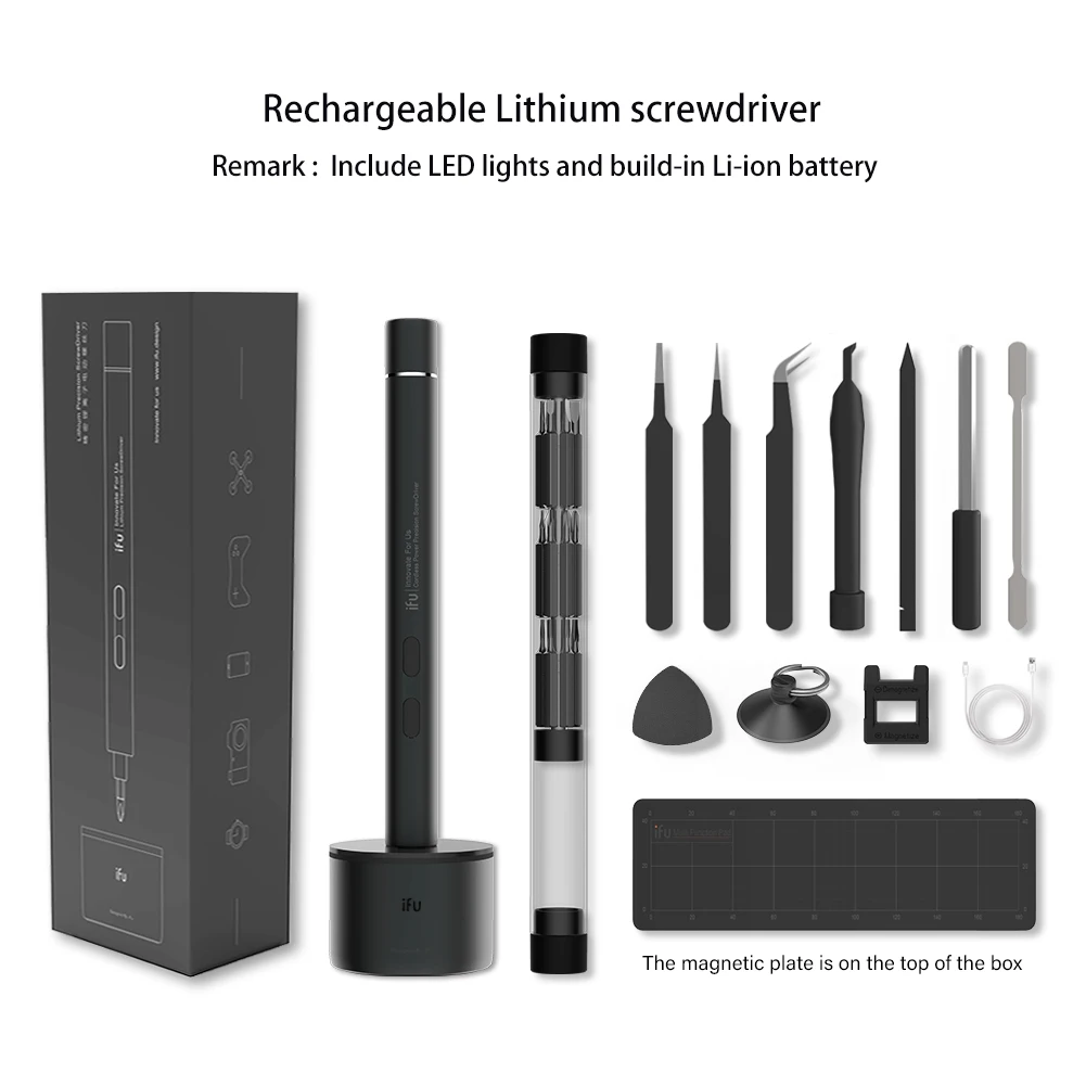 IFu мини электрический беспроводной Магнитный Отвертка Инструмент Torx Hex Phillips комплект литий-ионный аккумулятор прецизионная ручная Отвертка Набор бит - Цвет: Al alloy black set3
