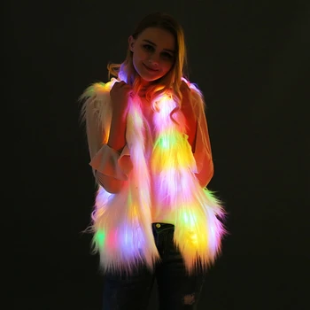 

Mixed Fur Coat Women's Fashion Wild Simple Solid Color Loose Sleeveless Hood With Lighting Personality Elegant