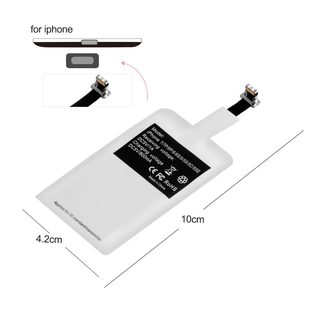 QI беспроводной приемник зарядного устройства Micro usb type C адаптер для зарядки iPhone 5 5 S SE 6 6s 7 Xiaomi Redmi Note 7 5 samsung J7 huawei - Тип штекера: For iPhone