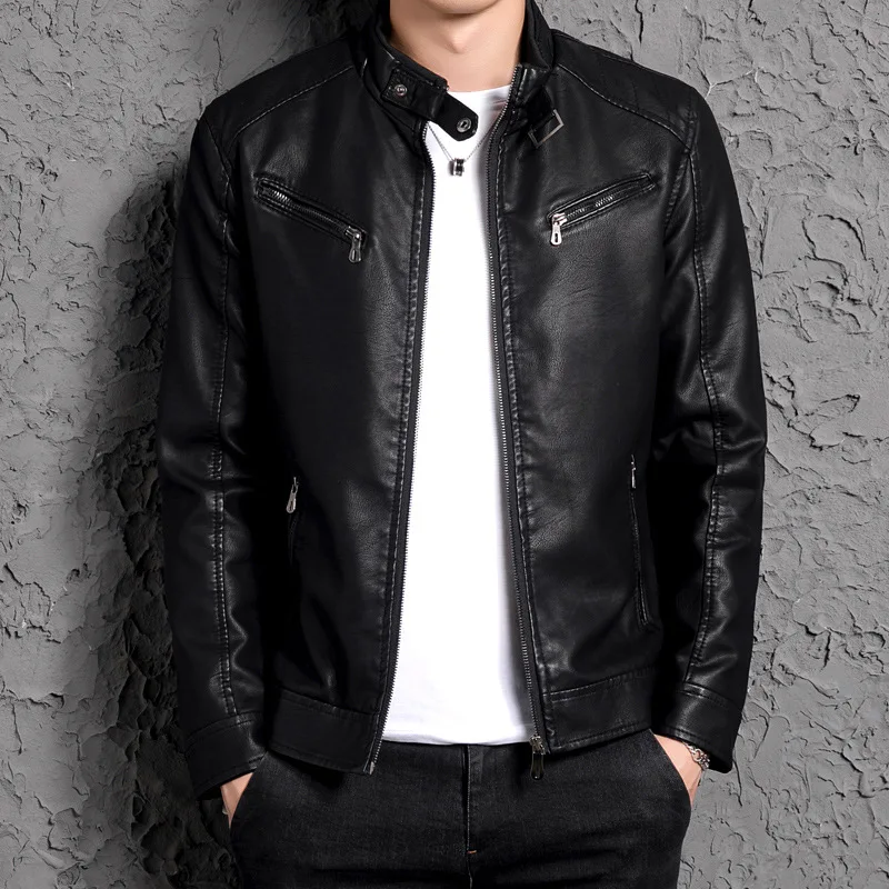 

Leather Coat Coat Men's 2019 New Style Autumn And Winter Korean-style Slim Fit Brushed And Thick MEN'S Leather Jacket Youth Tren
