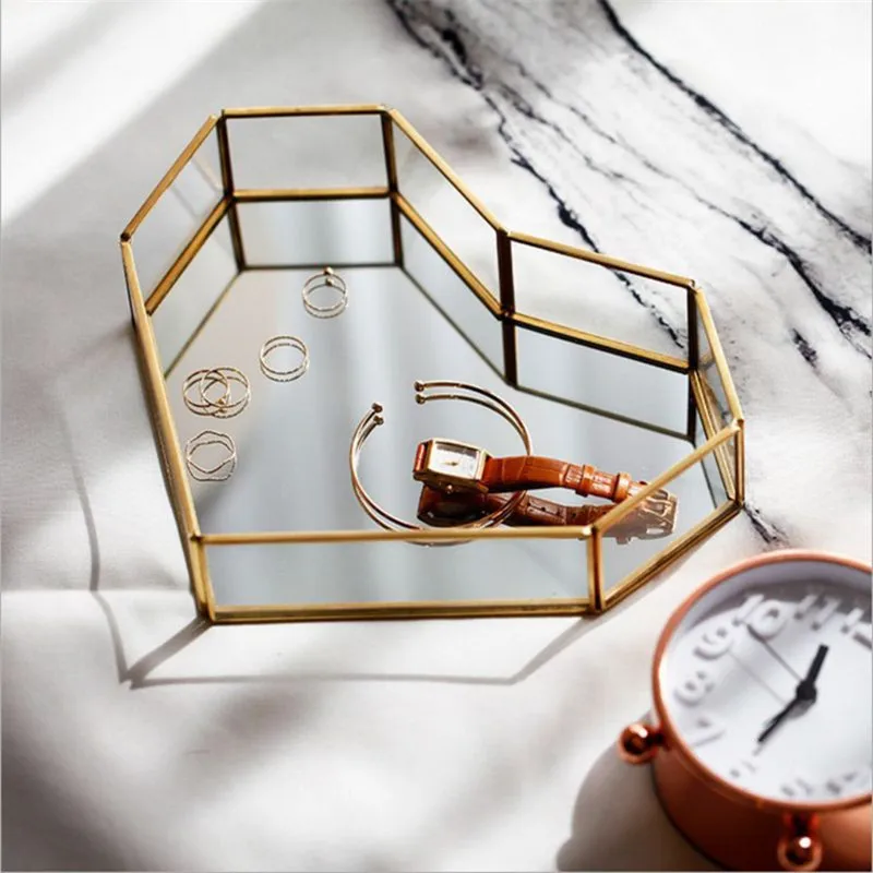 Зеркальный Золотой восьмиугольный квадратный поднос для ювелирных изделий тарелка Кольцо Серьги косметический туалетный декоративный поднос ювелирный дисплей