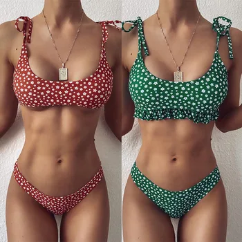 

Cikini 2020 new women's sexy fashion floral origin bikini set low waist open back split beach push up Brazilian swimsuit