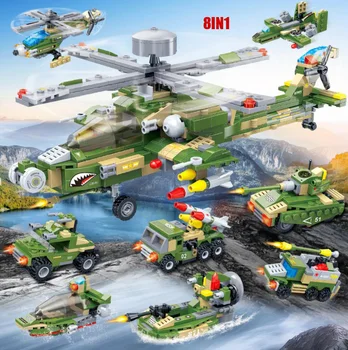 

Modern Military 8in1 Building Block Apache Super Robot Ww2 Armored Car Fighter Bricks Toys Helicopter Batisbricks Transformation