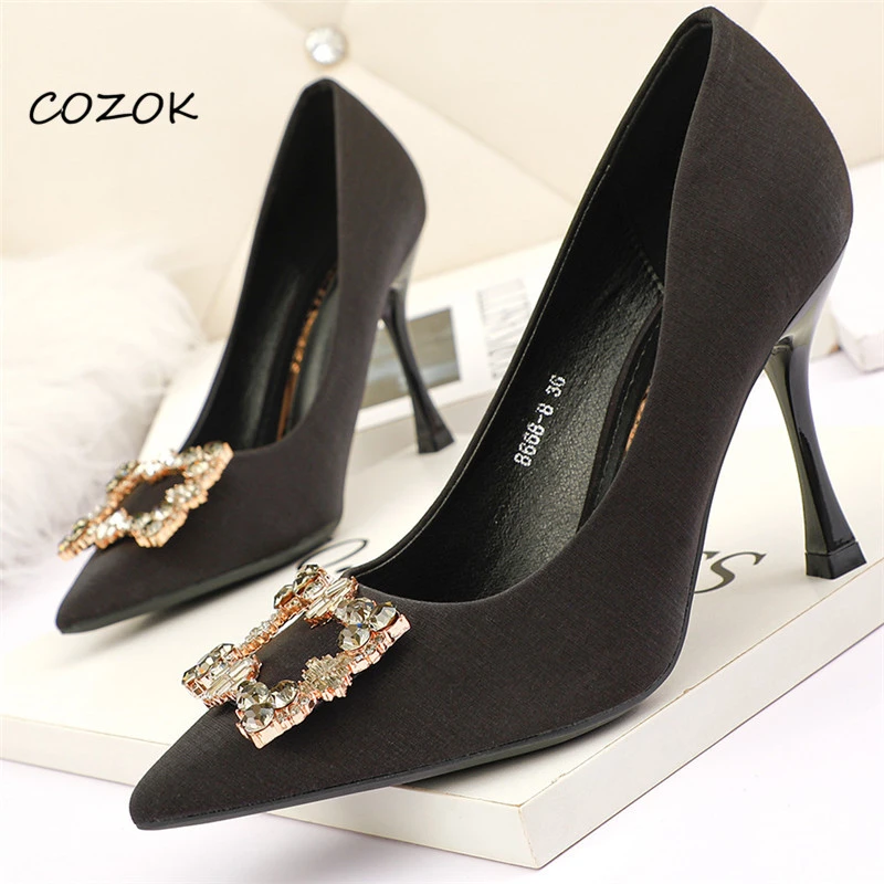 Zapatos de tacón alto de cristal para mujer, calzado elegante de noche para fiesta, a la moda, de tacón mujer| - AliExpress