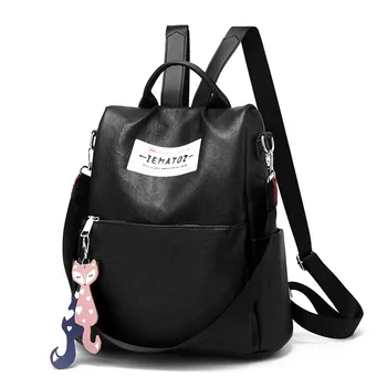 

2020 new Fashion pu Casual girl student bag Pure color wild Shoulders High capacity Multifunction Zipper travel backpack tide