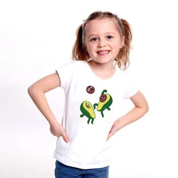 

New Avocado Fight Print Child T Shirt White Short Sleeve Tops Shirt Boy Girl T-Shirt Baby Casual Summer Tee 2~14 Years Camisetas