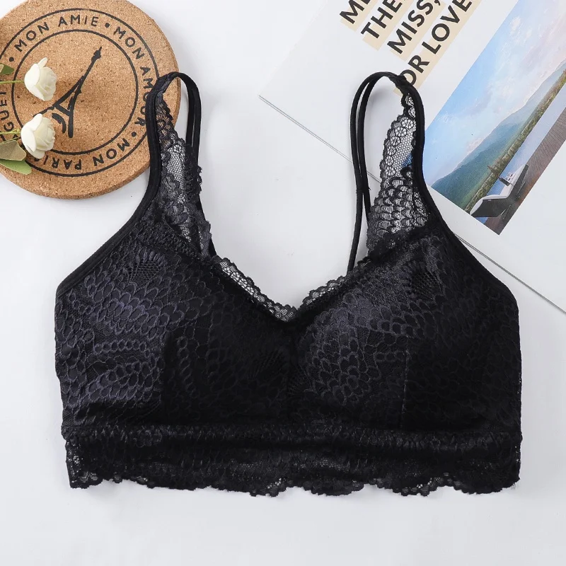 

Seamless Deep V Lace Bras Wireless Tube Tops Underwear Sexy Lingeries Soft Push Up Bras For Women