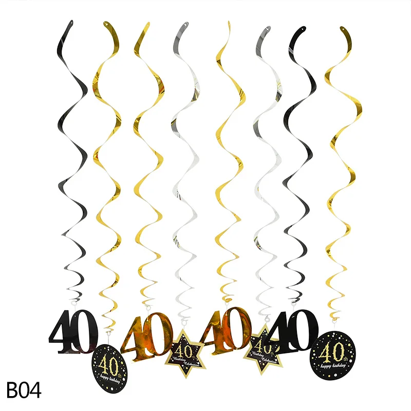40-ой день рождения Золотой С Днем Рождения шар фольга 40-ой шар черный баннер фоторамка с днем рождения Принадлежности Декор - Цвет: b04-40 pendant